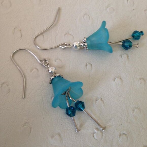 Acrylic flower earrings - Teal NEW - Picture 1 of 1